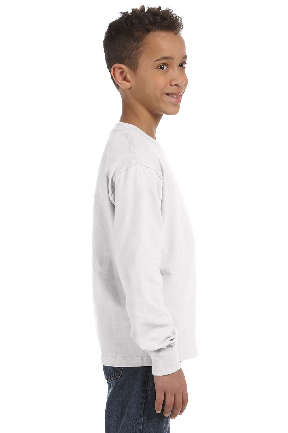 Fruit Of The Loom 4930B Youth HD Jersey Long Sleeve Crewneck T-Shirt White Side