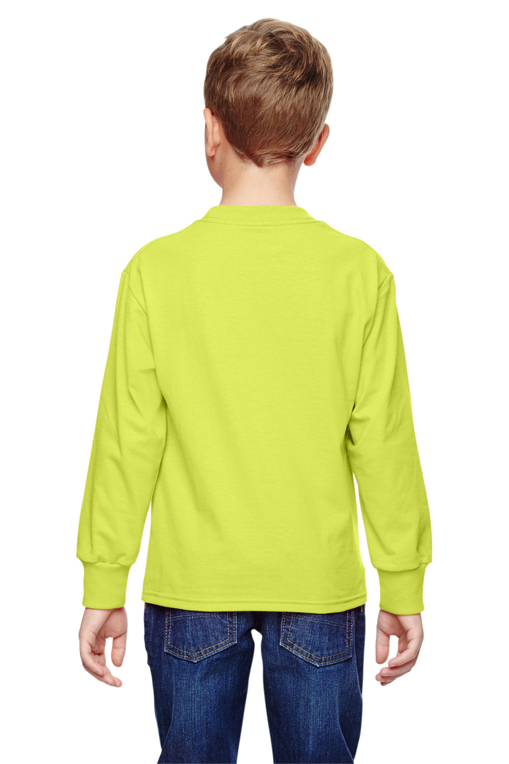 Fruit Of The Loom 4930B Youth HD Jersey Long Sleeve Crewneck T-Shirt Safety Green Back