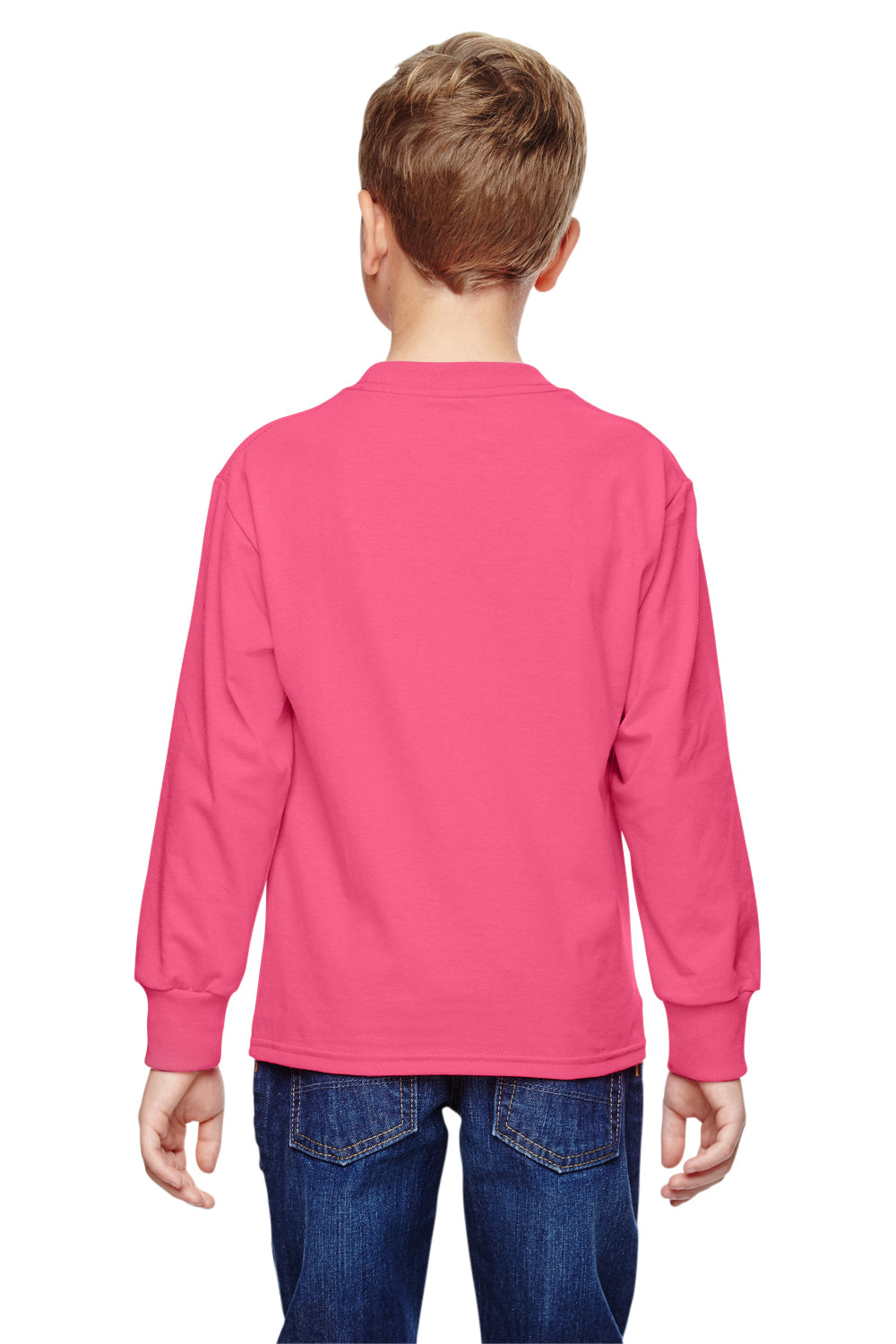 Fruit Of The Loom 4930B Youth HD Jersey Long Sleeve Crewneck T-Shirt Neon Pink Back