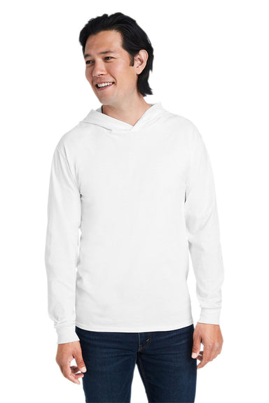 Fruit Of The Loom 4930LSH Mens HD Jersey Long Sleeve Hooded T-Shirt Hoodie White Front