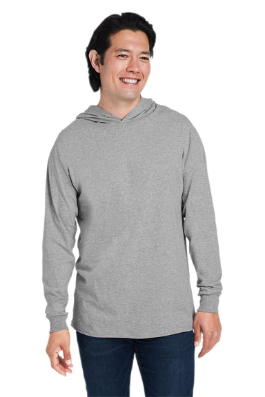 Fruit Of The Loom 4930LSH Mens HD Jersey Long Sleeve Hooded T-Shirt Hoodie Heather Grey Front