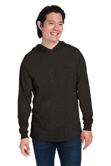 Fruit Of The Loom 4930LSH Mens HD Jersey Long Sleeve Hooded T-Shirt Hoodie Heather Ink Black Front