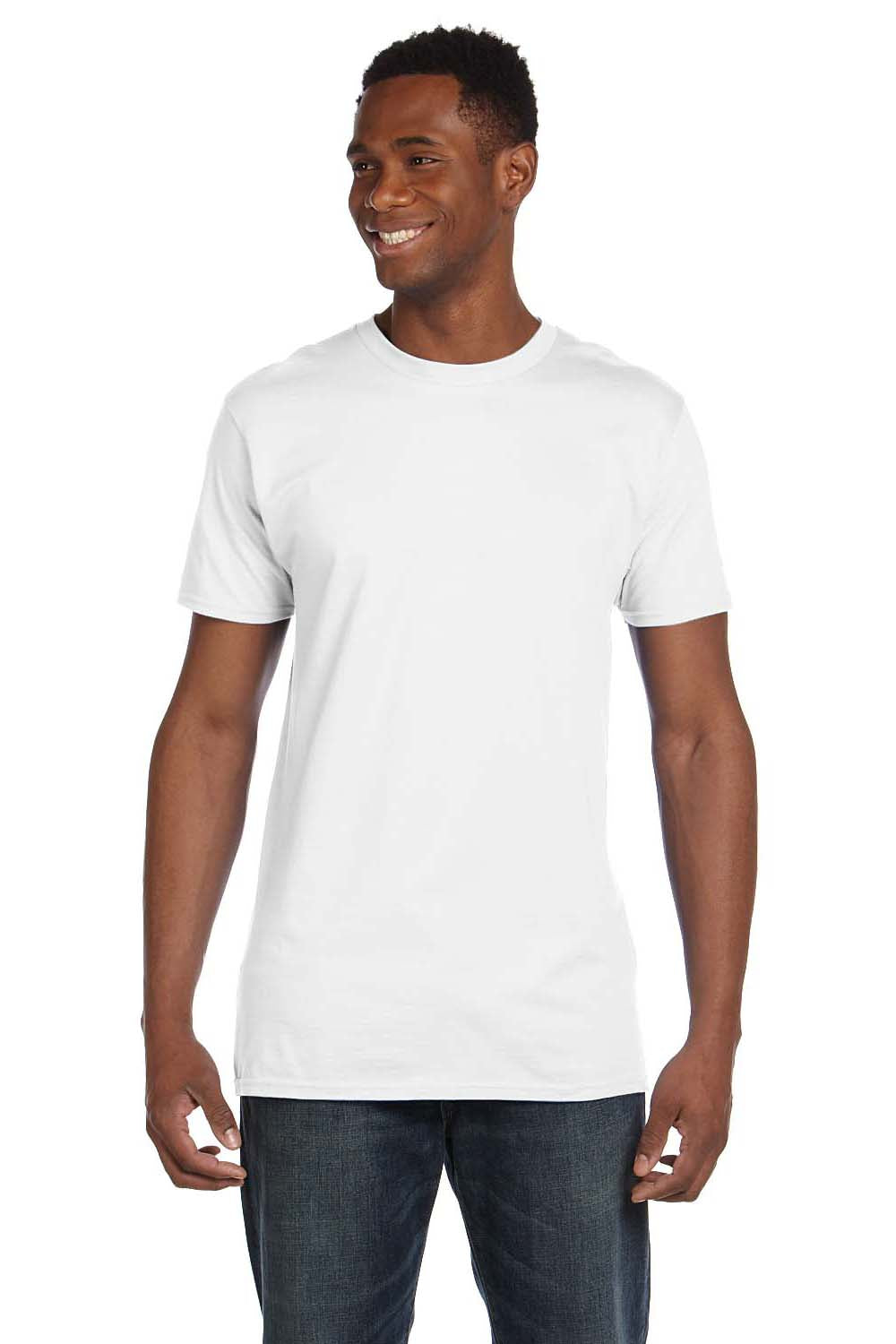 Hanes 4980 Mens Nano-T Short Sleeve Crewneck T-Shirt White Front