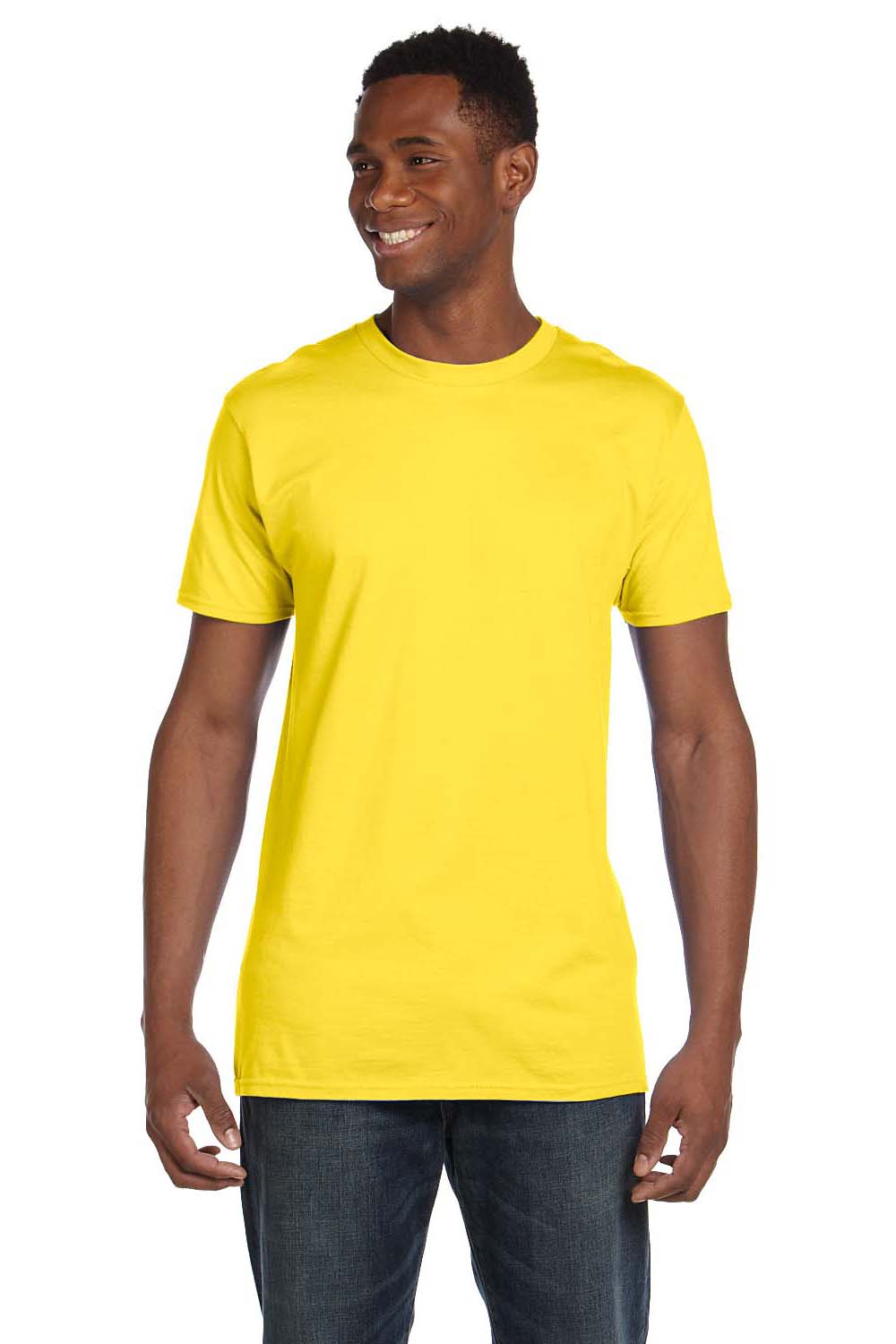 Hanes 4980 Mens Nano-T Short Sleeve Crewneck T-Shirt Yellow Front