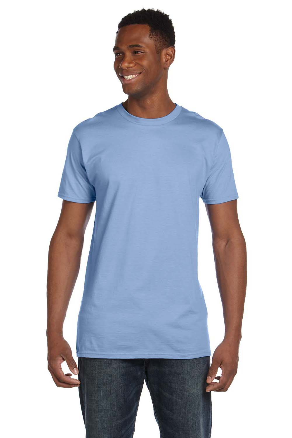 Hanes 4980 Mens Nano-T Short Sleeve Crewneck T-Shirt Light Blue Front