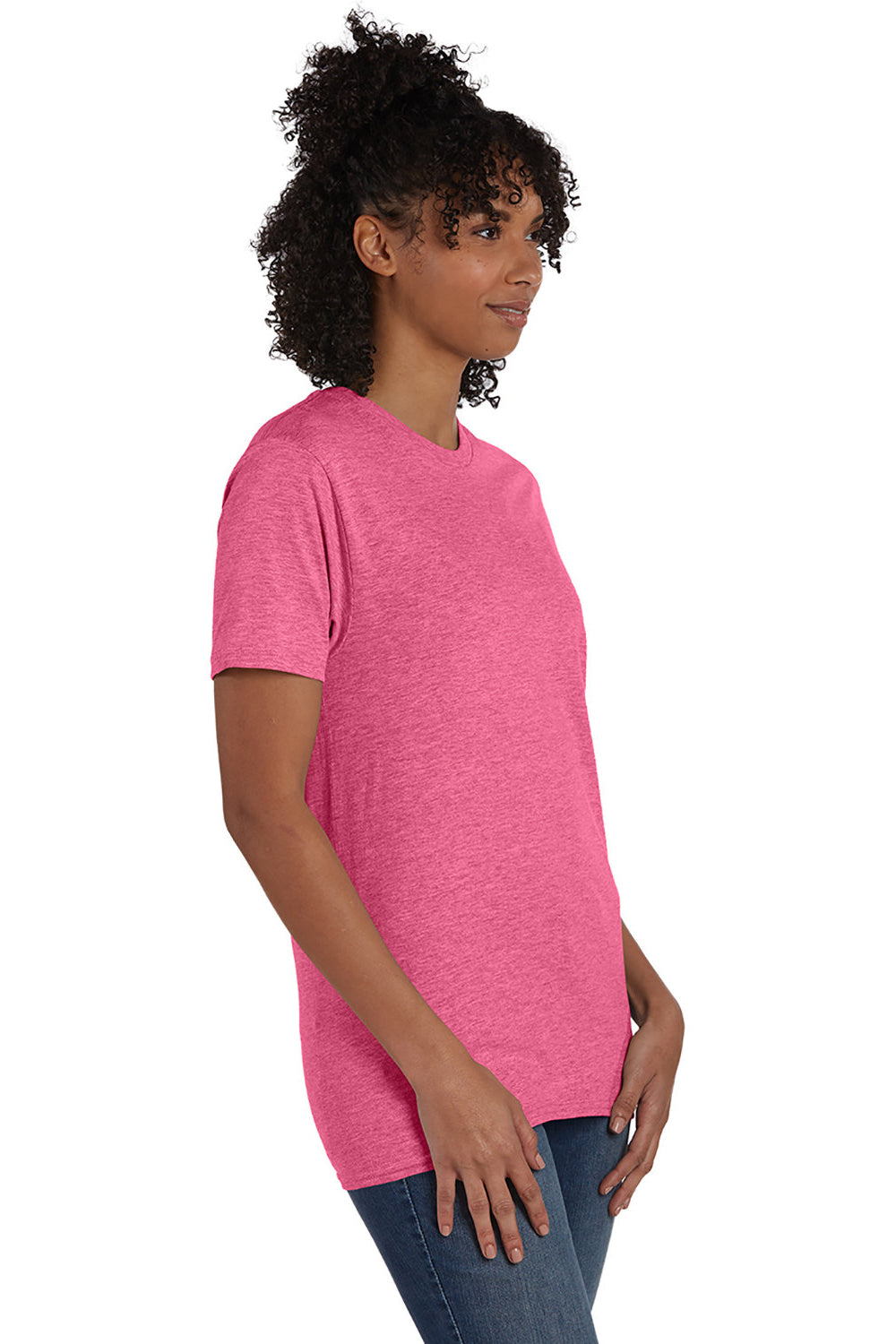 Hanes 4980 Mens Nano-T Short Sleeve Crewneck T-Shirt Heather Wow Pink 3Q
