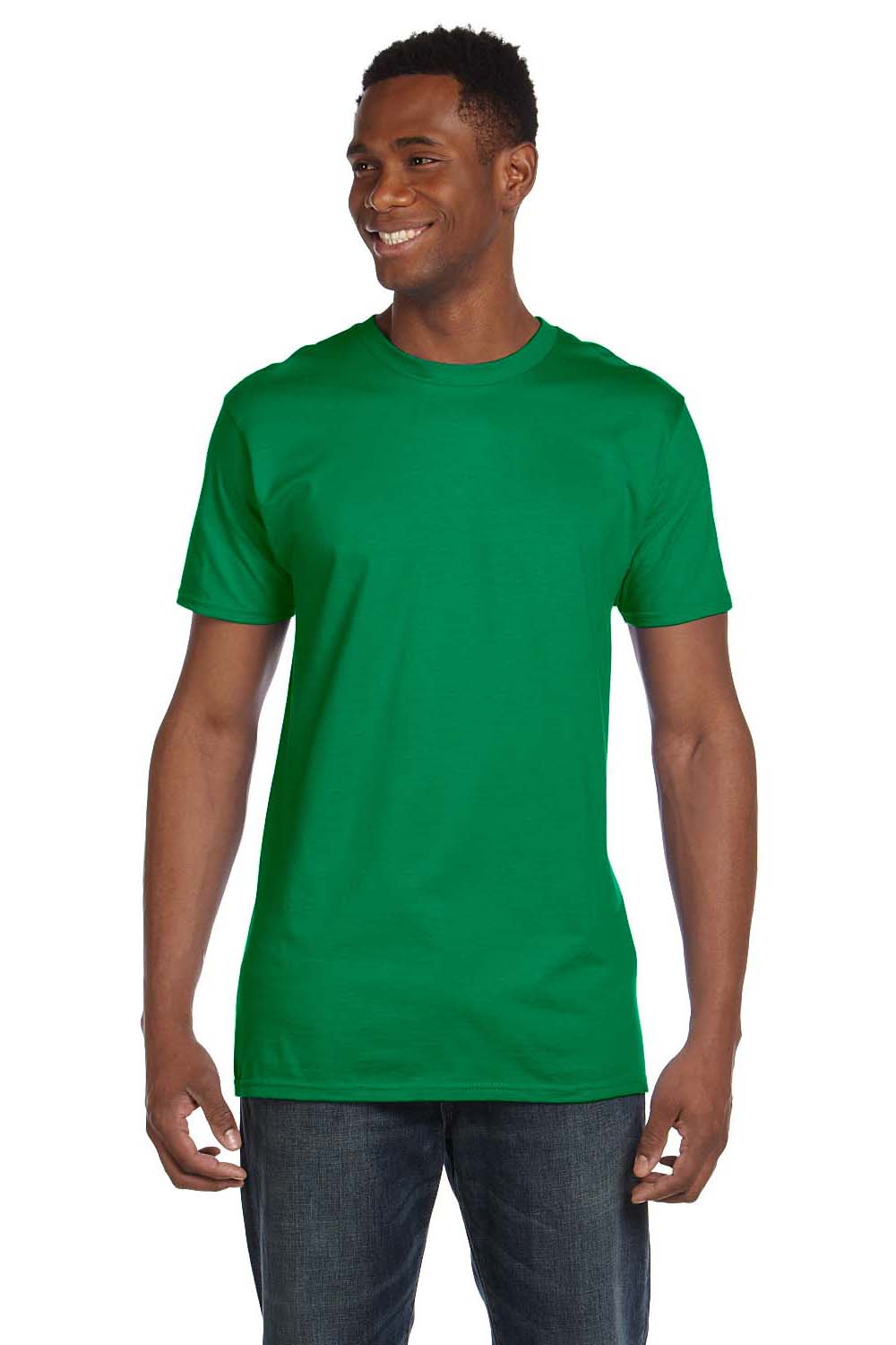 Hanes 4980 Mens Nano-T Short Sleeve Crewneck T-Shirt Kelly Green Front