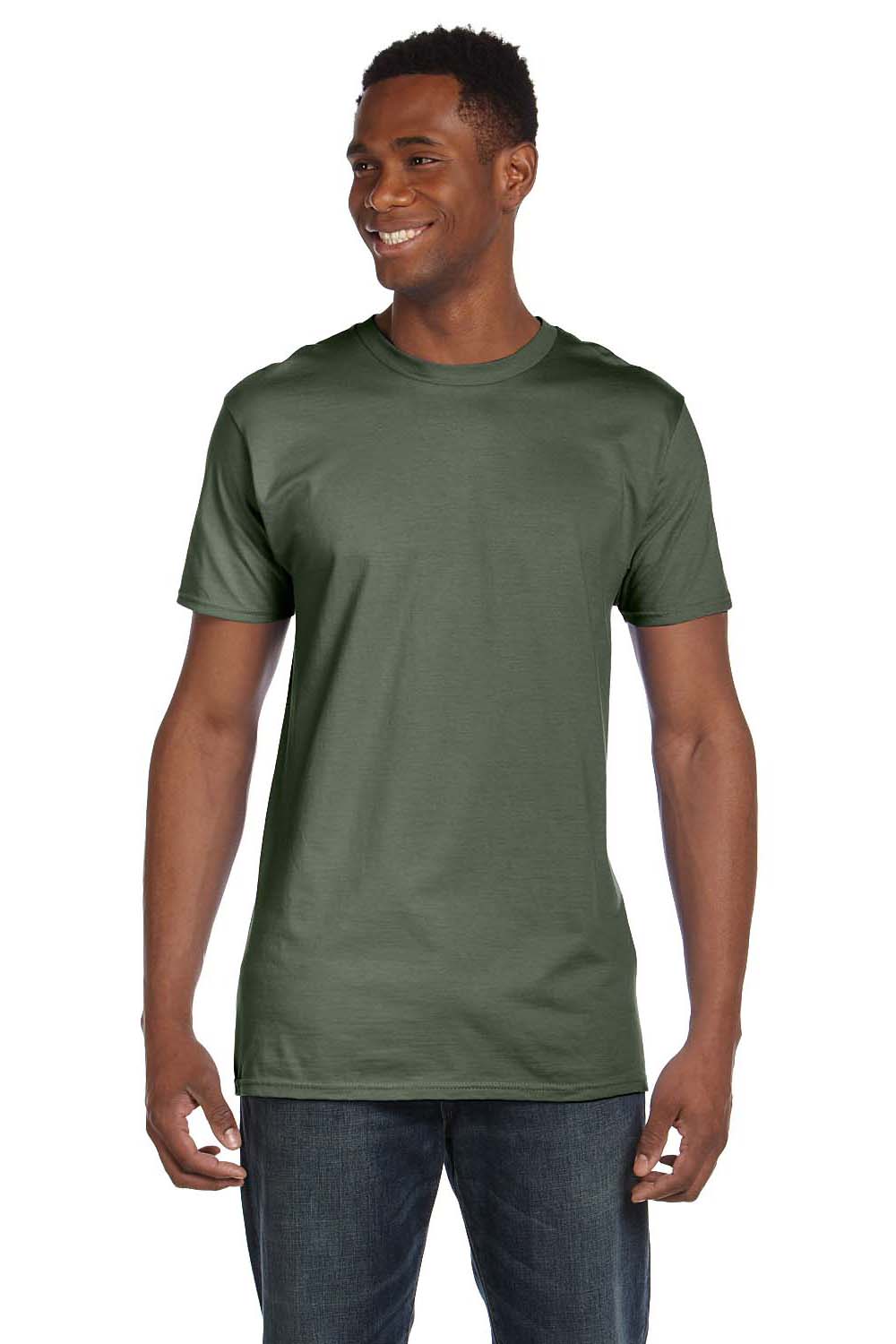 Hanes 4980 Mens Nano-T Short Sleeve Crewneck T-Shirt Fatigue Green Front