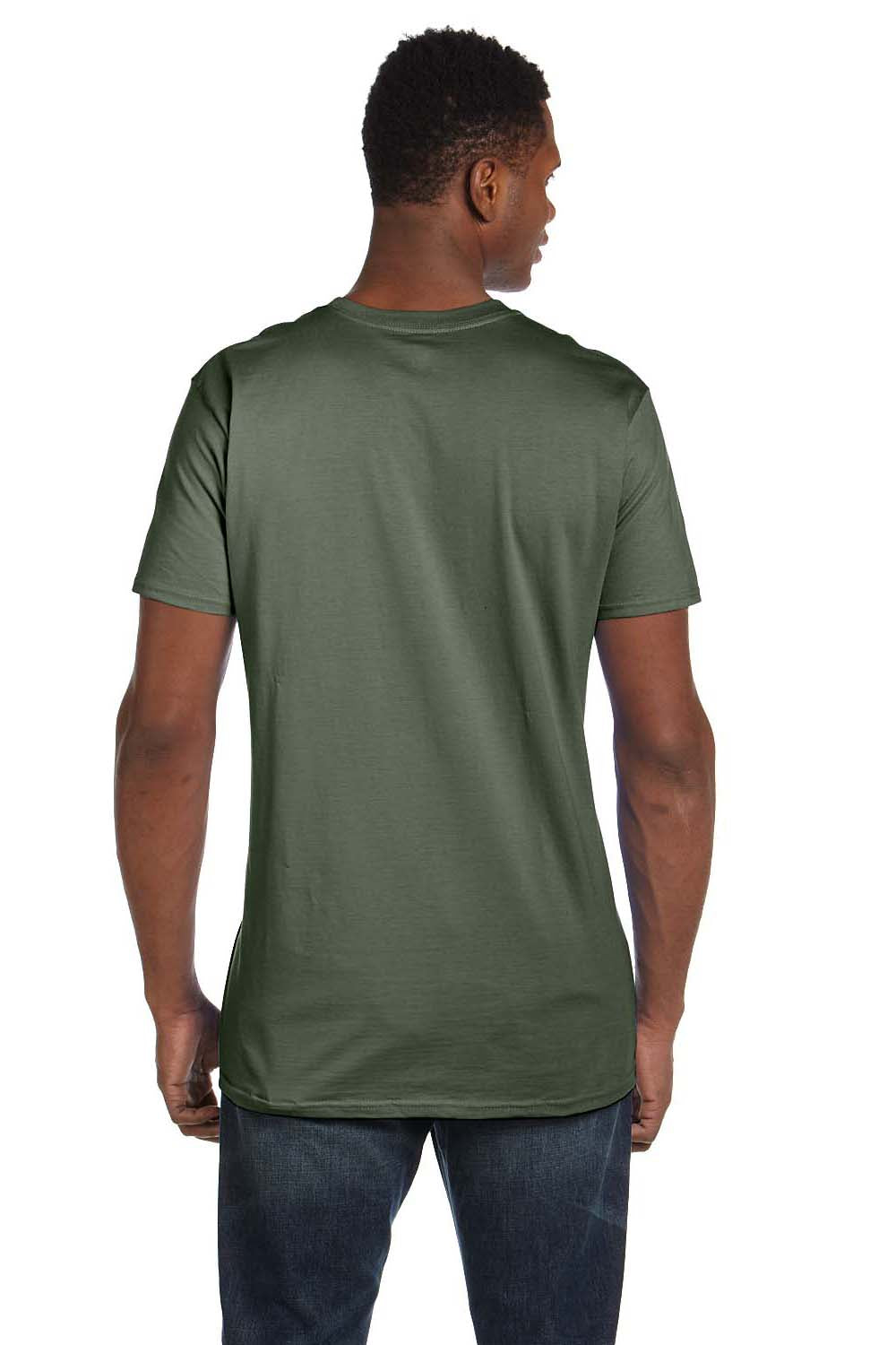 Hanes 4980 Mens Nano-T Short Sleeve Crewneck T-Shirt Fatigue Green Back