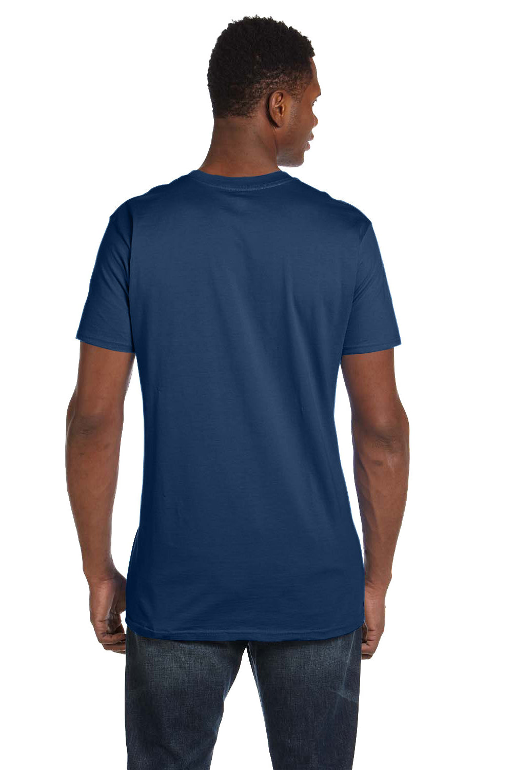 Hanes 4980 Mens Nano-T Short Sleeve Crewneck T-Shirt Heather Navy Blue Back