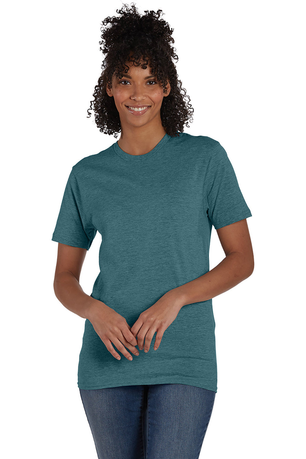 Hanes 4980 Mens Nano-T Short Sleeve Crewneck T-Shirt Heather Cactus Green Front