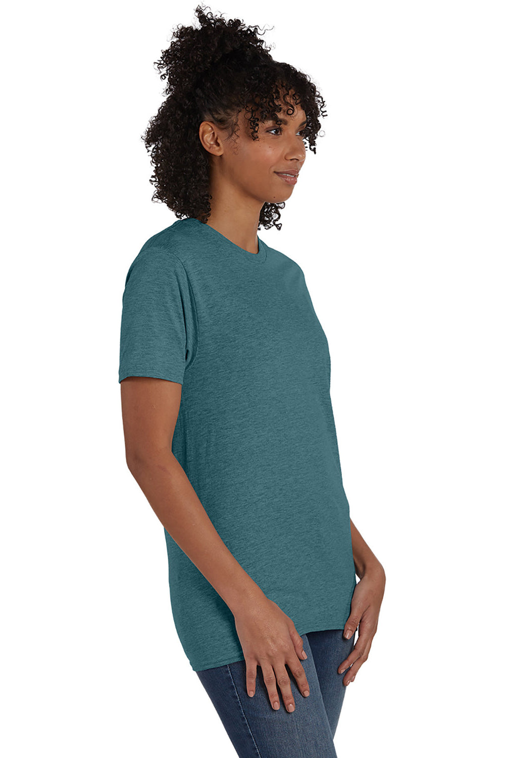 Hanes 4980 Mens Nano-T Short Sleeve Crewneck T-Shirt Heather Cactus Green 3Q