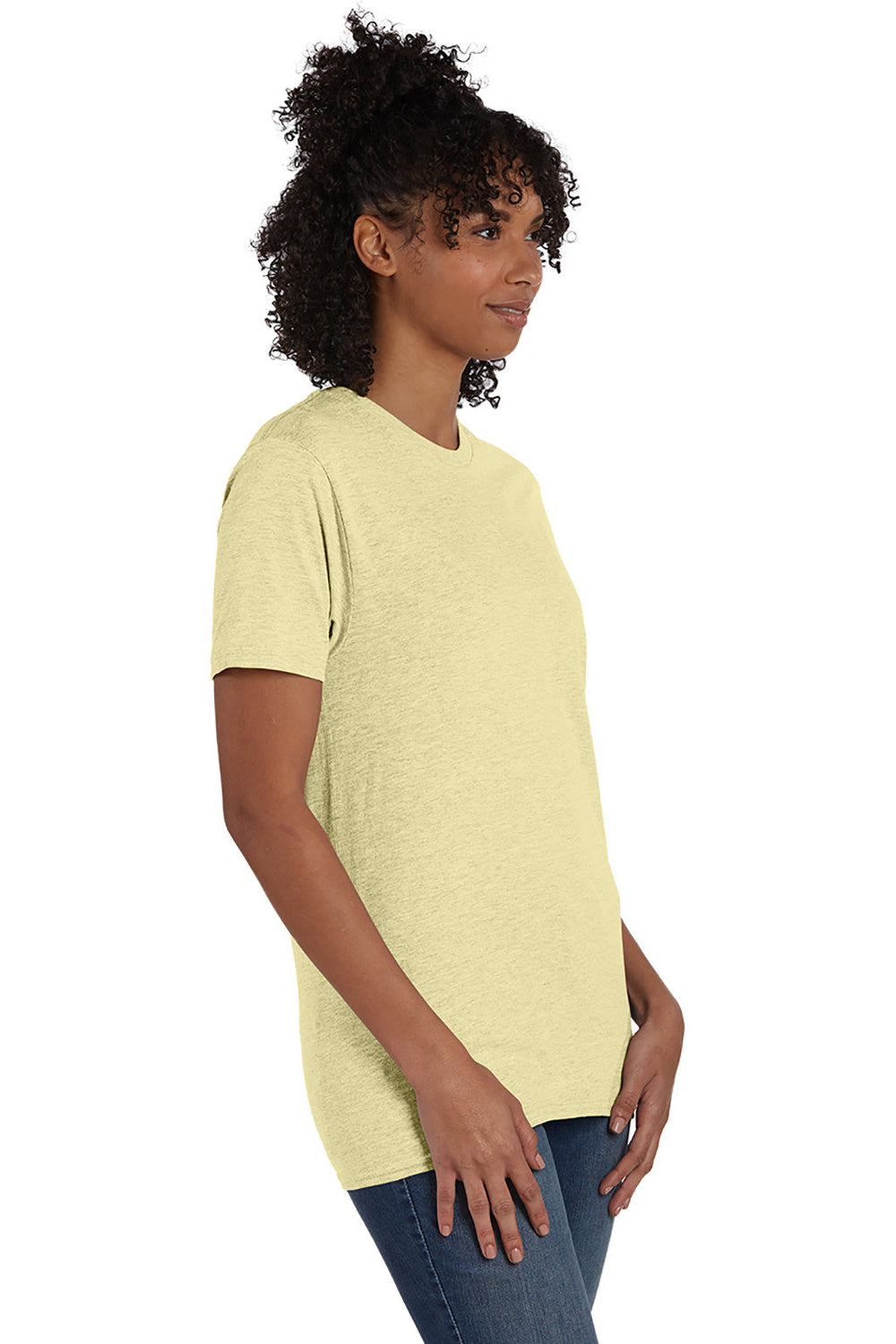 Hanes 4980 Mens Nano-T Short Sleeve Crewneck T-Shirt Heather Lemon Meringue Yellow 3Q