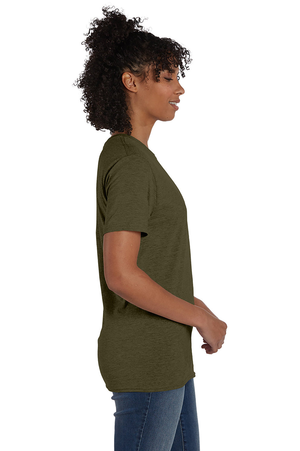 Hanes 4980 Mens Nano-T Short Sleeve Crewneck T-Shirt Heather Military Green SIde