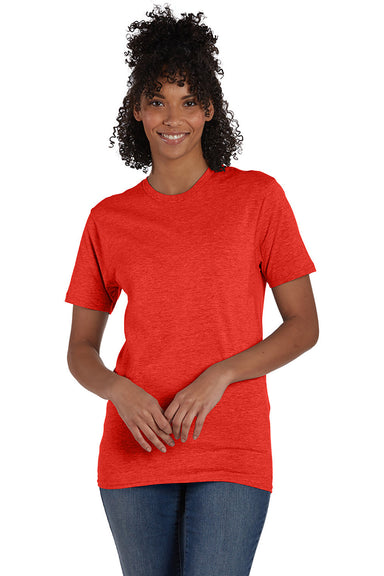 Hanes 4980 Mens Nano-T Short Sleeve Crewneck T-Shirt Heather Poppy Red Front