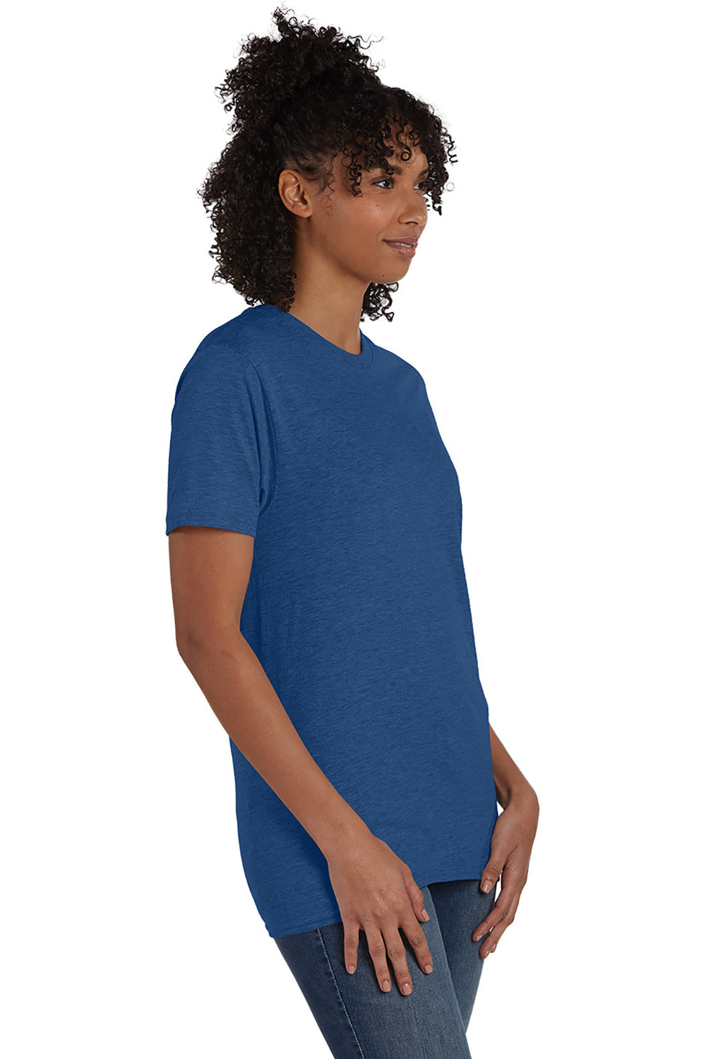 Hanes 4980 Mens Nano-T Short Sleeve Crewneck T-Shirt Heather Regal Navy Blue 3Q