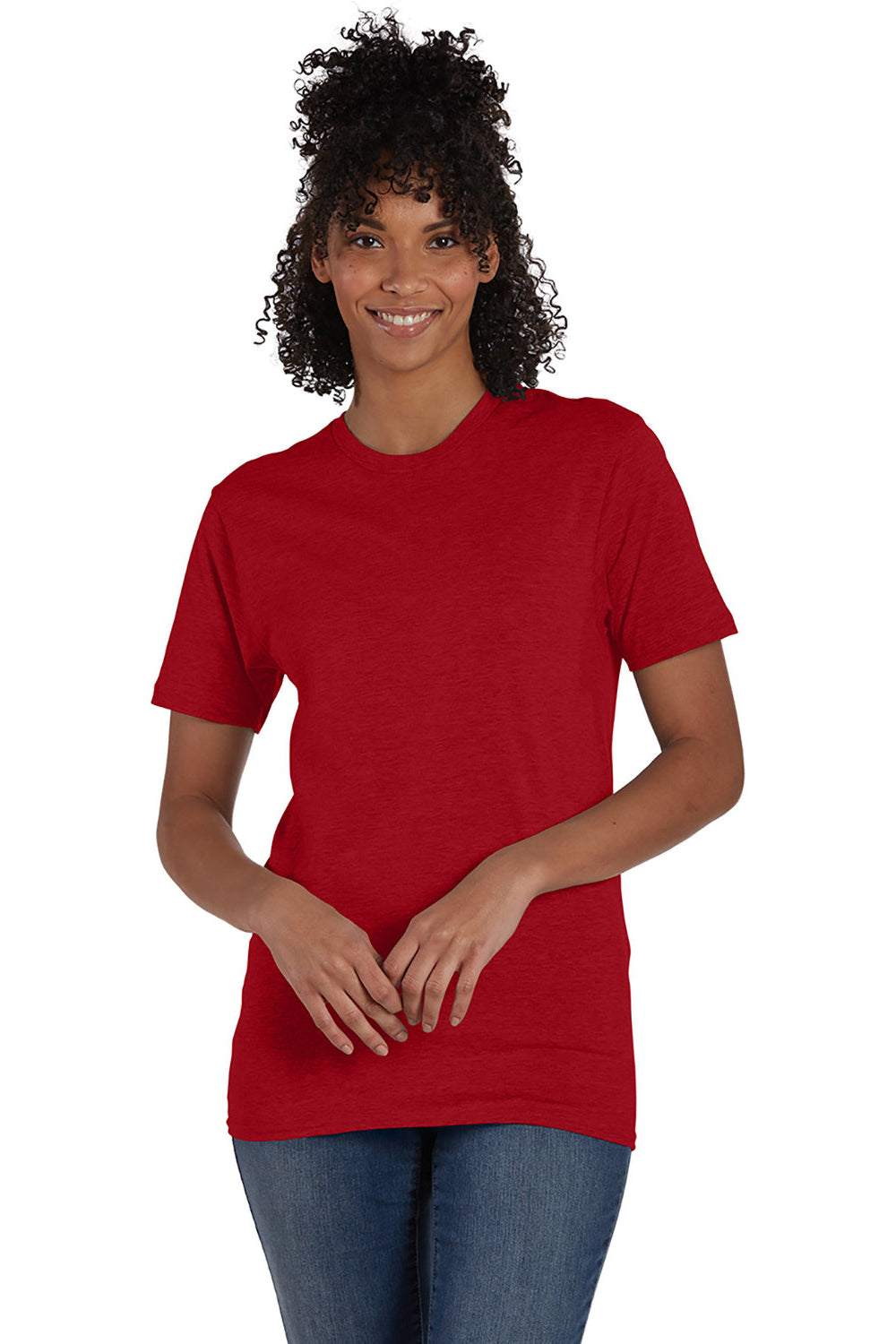Hanes 4980 Mens Nano-T Short Sleeve Crewneck T-Shirt Heather Pepper Red Front