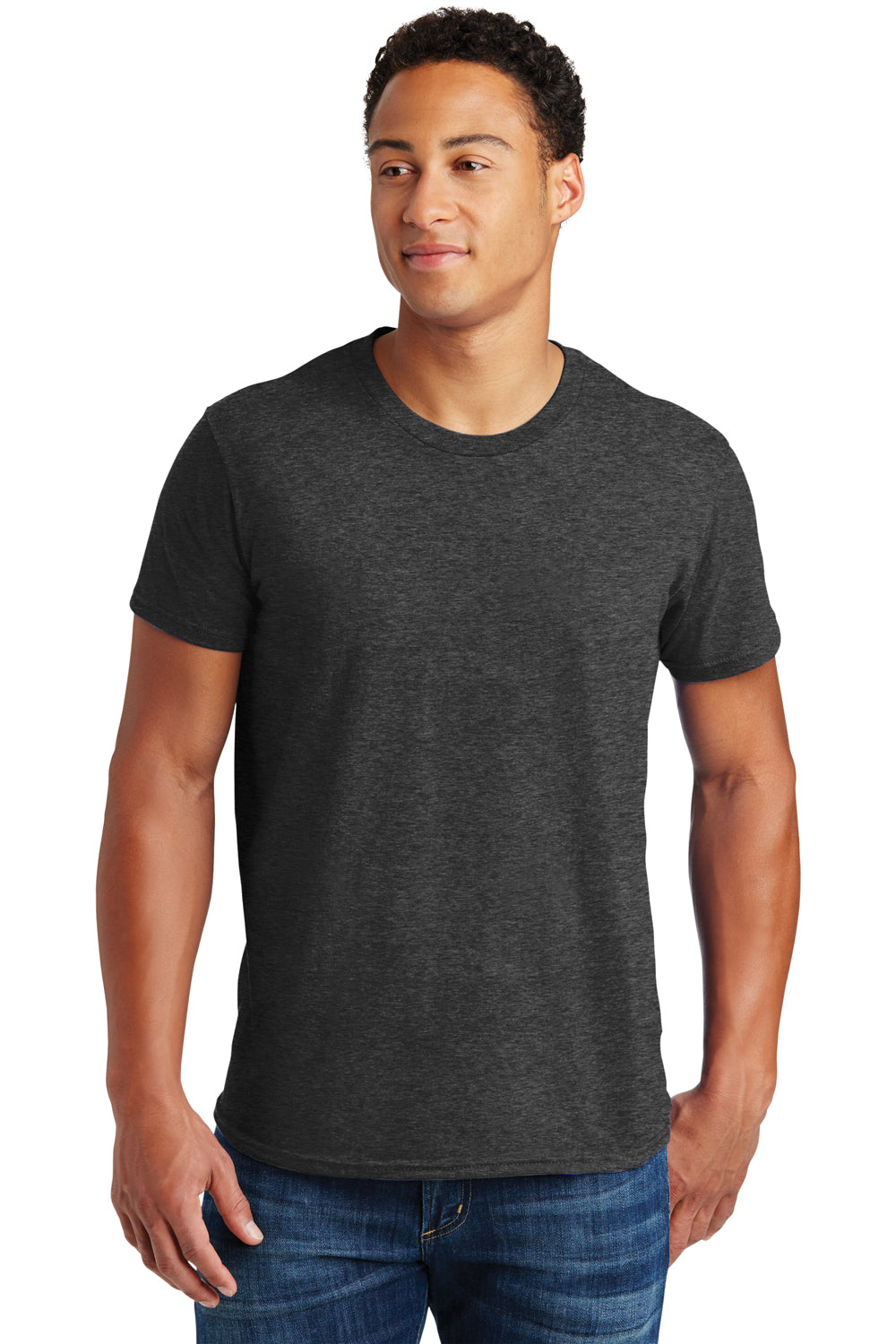 Hanes 4980 Mens Nano-T Short Sleeve Crewneck T-Shirt Heather Charcoal Grey Front