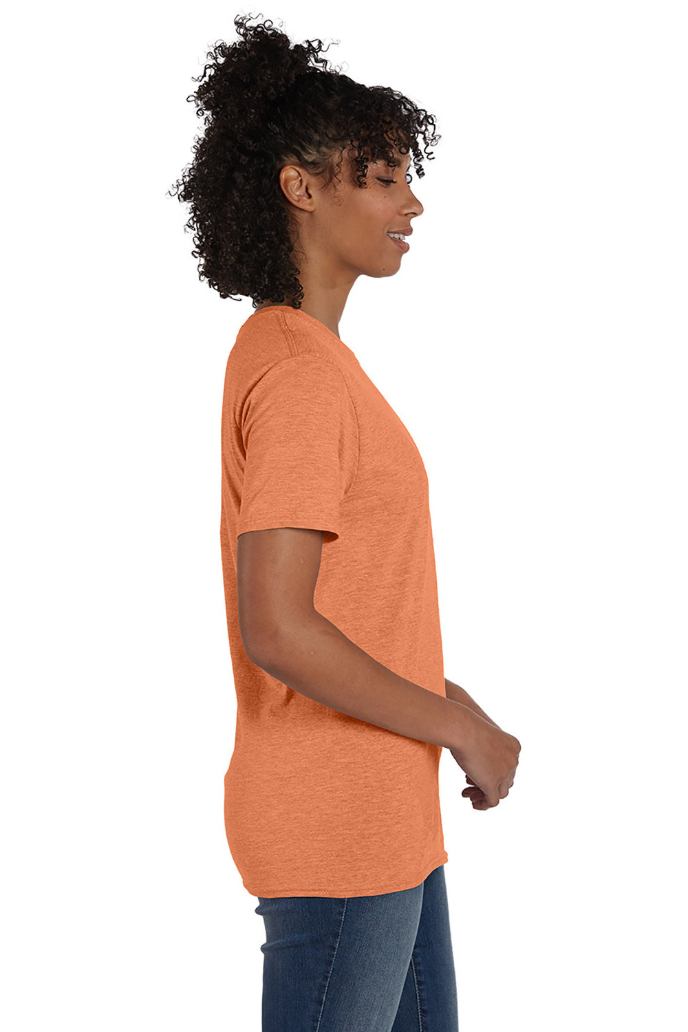 Hanes 4980 Mens Nano-T Short Sleeve Crewneck T-Shirt Heather Pumpkin Orange SIde