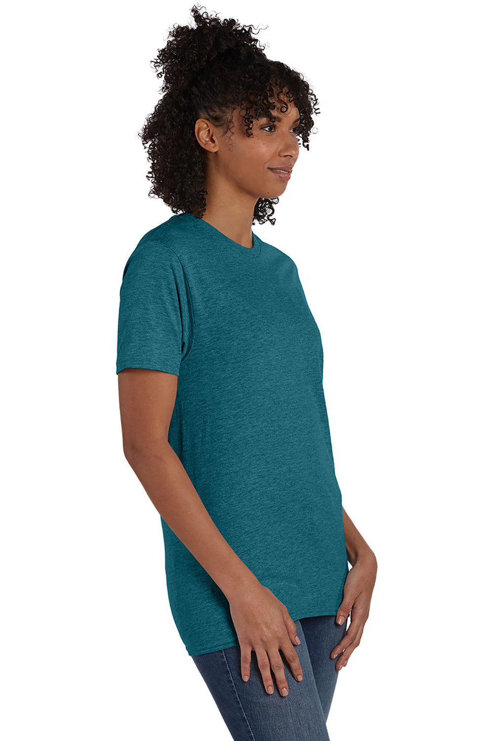 Hanes 4980 Mens Nano-T Short Sleeve Crewneck T-Shirt Heather Jade Pine 3Q
