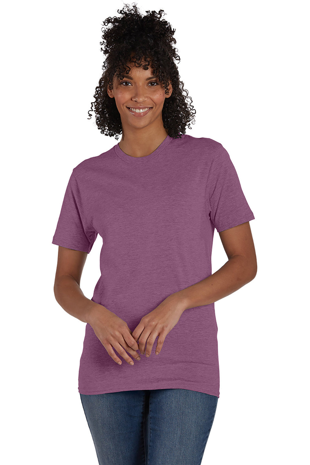 Hanes 4980 Mens Nano-T Short Sleeve Crewneck T-Shirt Heather Purple Rain Front