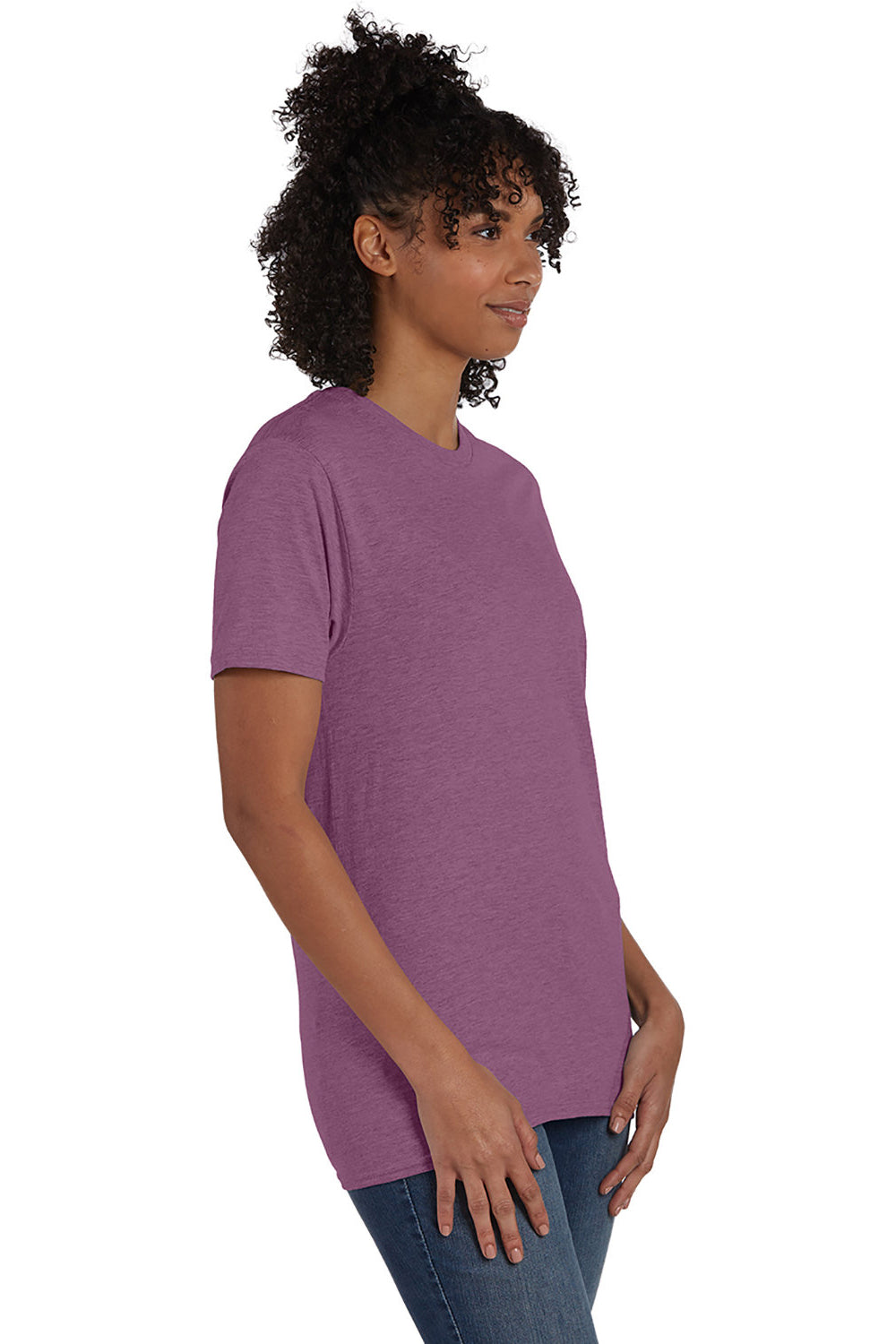 Hanes 4980 Mens Nano-T Short Sleeve Crewneck T-Shirt Heather Purple Rain 3Q