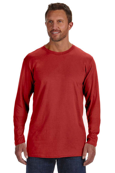 Hanes 498L Mens Nano-T Long Sleeve Crewneck T-Shirt Red Front