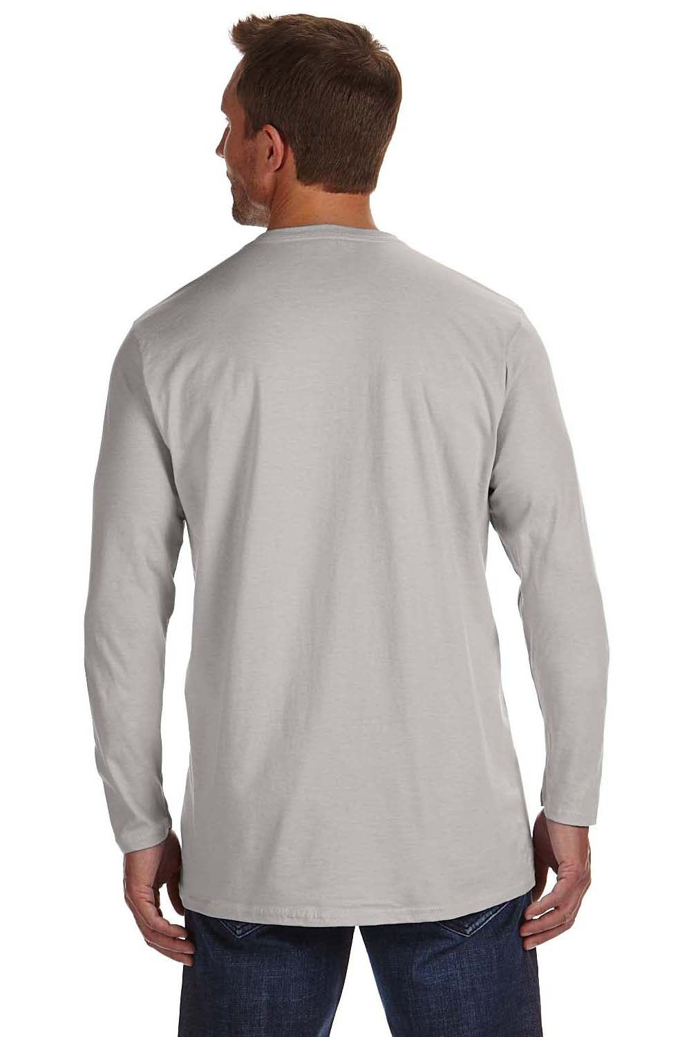Hanes 498L Mens Nano-T Long Sleeve Crewneck T-Shirt Light Steel Grey Back