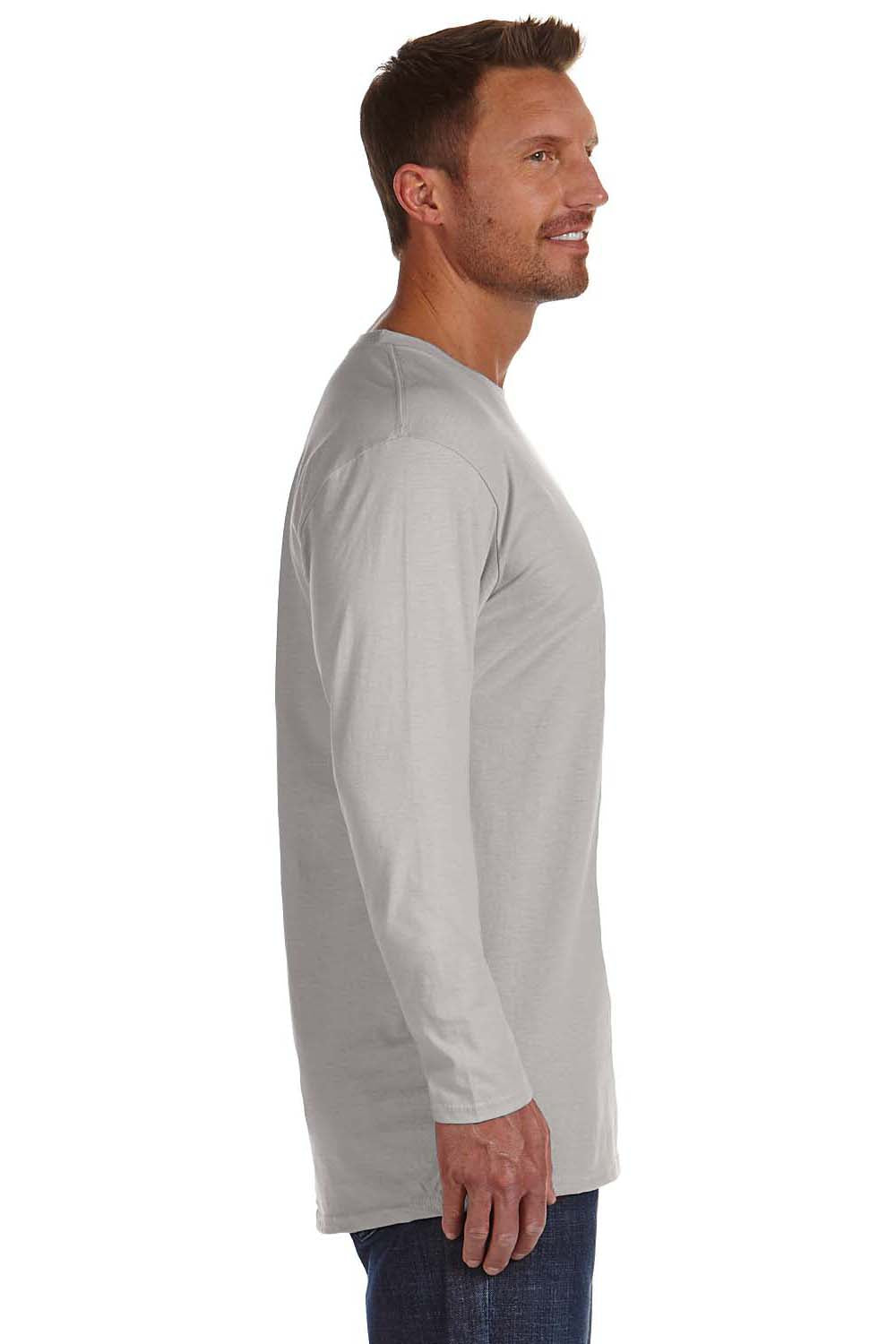 Hanes 498L Mens Nano-T Long Sleeve Crewneck T-Shirt Light Steel Grey Side