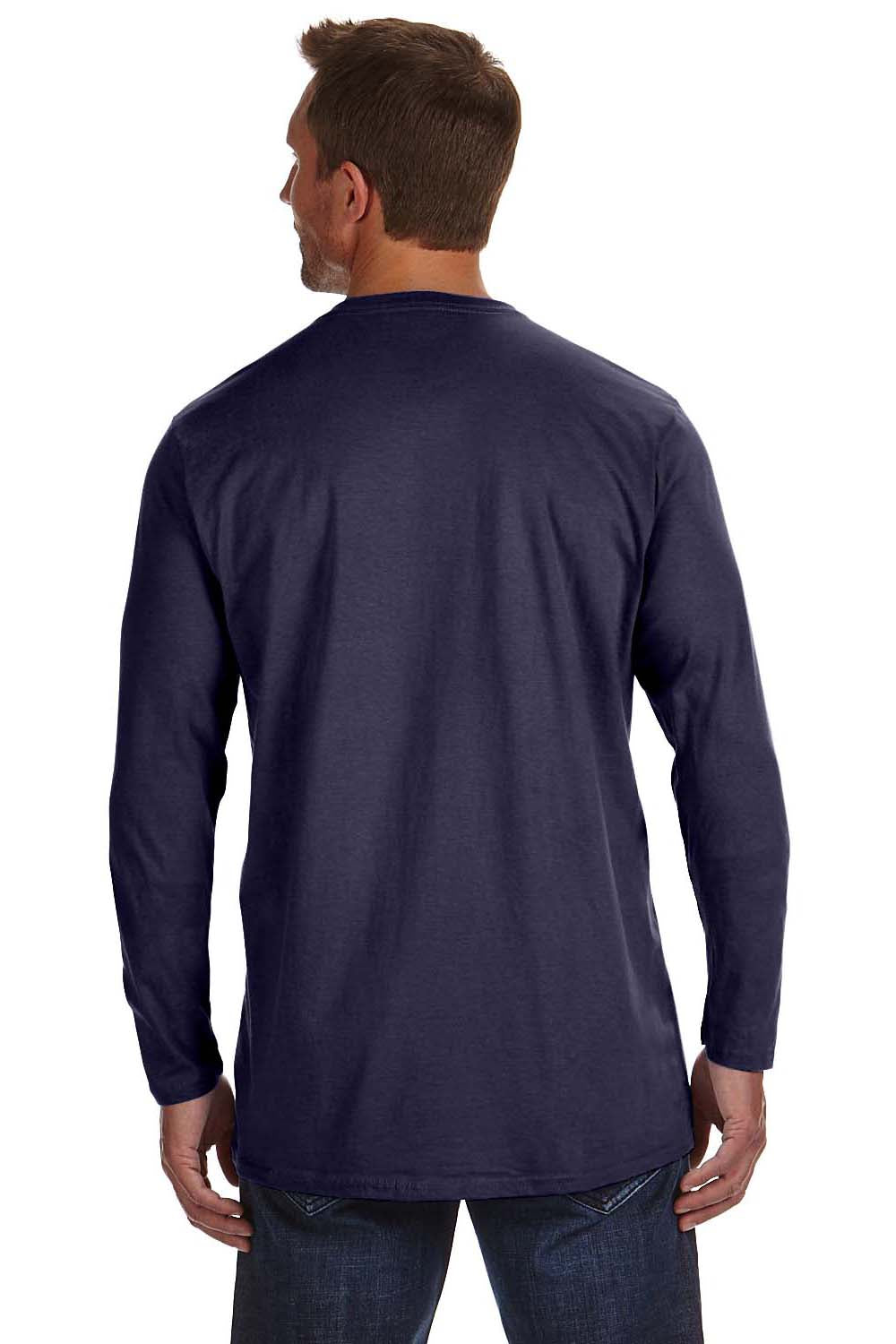 Hanes 498L Mens Nano-T Long Sleeve Crewneck T-Shirt Navy Blue Back
