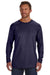 Hanes 498L Mens Nano-T Long Sleeve Crewneck T-Shirt Navy Blue Front