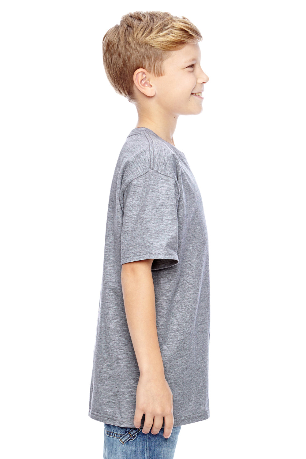 Hanes 498Y Youth Nano-T Short Sleeve Crewneck T-Shirt Light Steel Grey Side