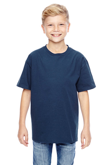 Hanes 498Y Youth Nano-T Short Sleeve Crewneck T-Shirt Navy Blue Front