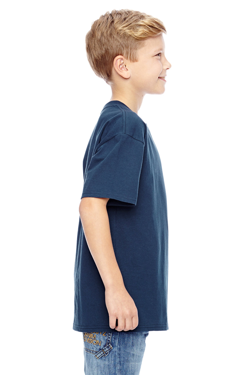 Hanes 498Y Youth Nano-T Short Sleeve Crewneck T-Shirt Navy Blue Side