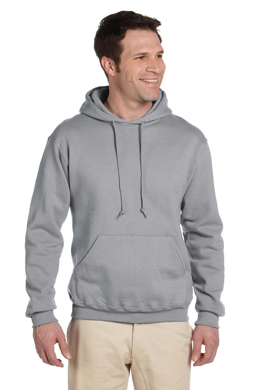 Jerzees 4997 Mens Super Sweats NuBlend Fleece Hooded Sweatshirt Hoodie Oxford Grey Front