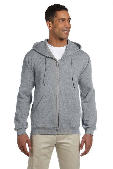 Jerzees 4999 Mens Super Sweats NuBlend Fleece Full Zip Hooded Sweatshirt Hoodie Oxford Grey Front