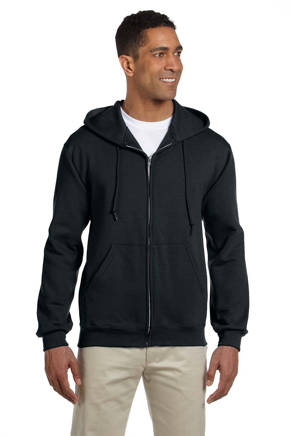 Jerzees 4999 Mens Super Sweats NuBlend Fleece Full Zip Hooded Sweatshirt Hoodie Black Front