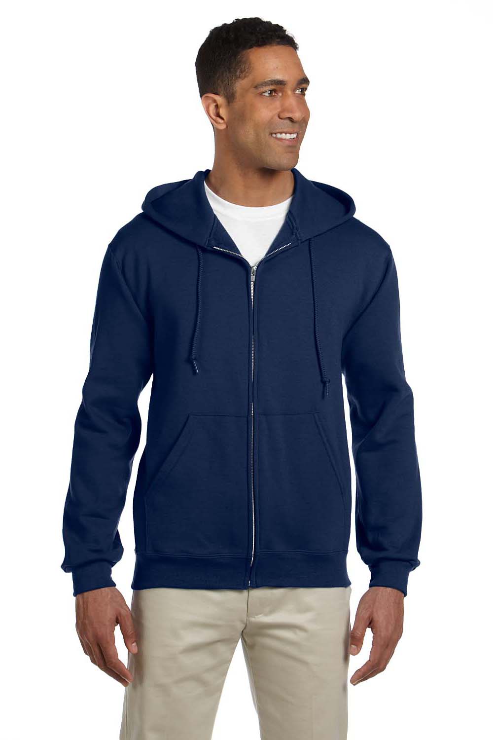 Jerzees 4999 Mens Super Sweats NuBlend Fleece Full Zip Hooded Sweatshirt Hoodie Navy Blue Front
