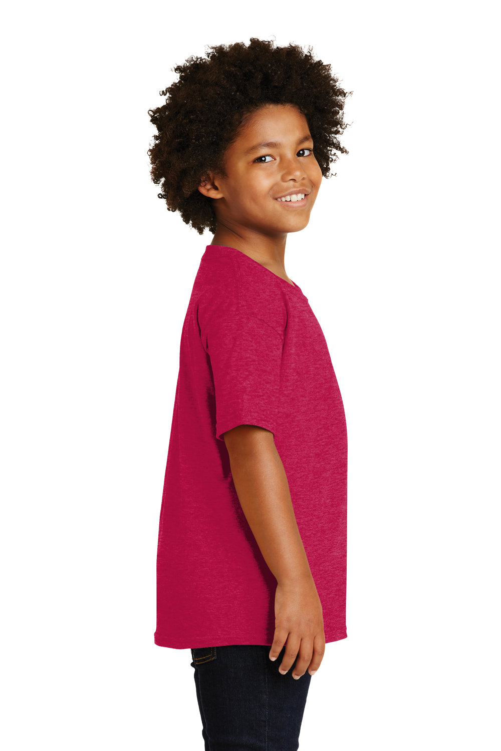 Gildan Youth Short Sleeve Crewneck T-Shirt Heather Red Side