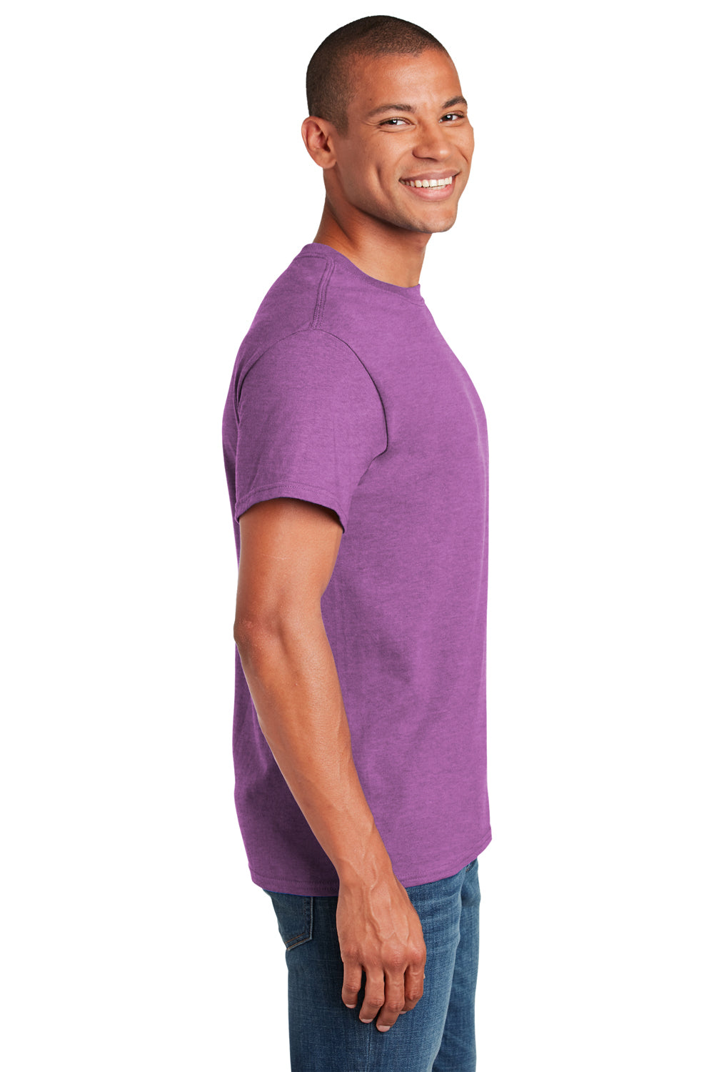 Gildan Mens Short Sleeve Crewneck T-Shirt Heather Radiant Orchid Purple Side