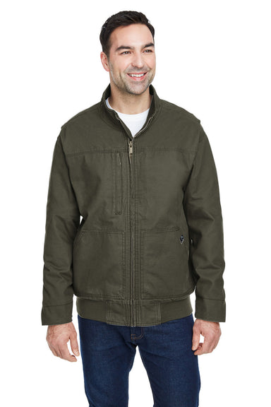 Dri Duck 5032DD Mens Force Canvas Full Zip Bomber Jacket Olive Green Front