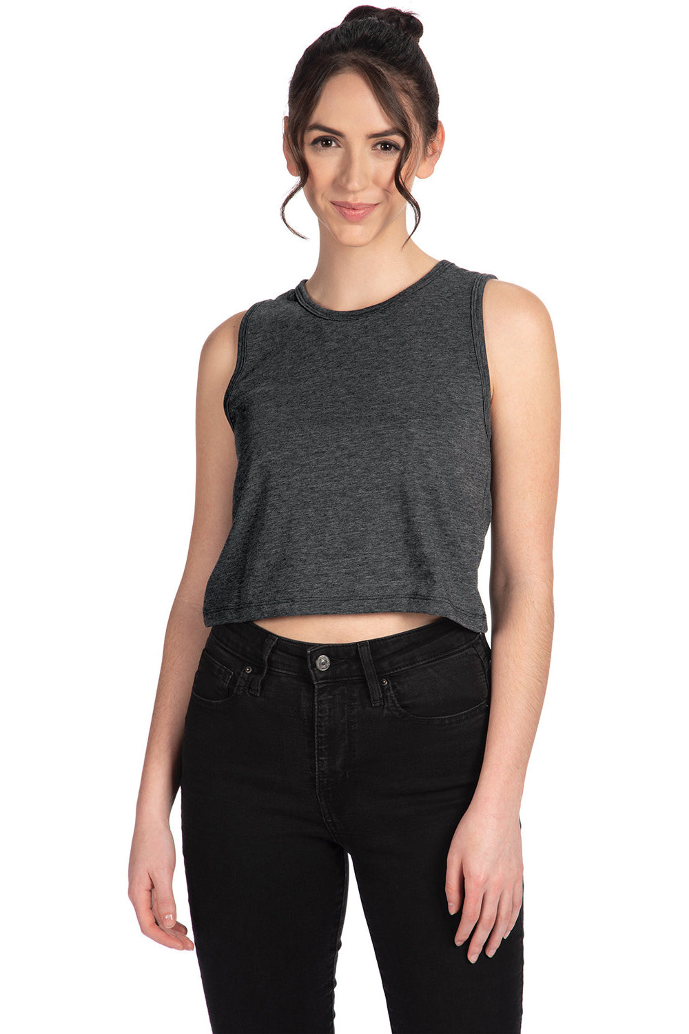 Next Level 5083 Womens Festival Cropped Tank Top Charcoal Grey Front