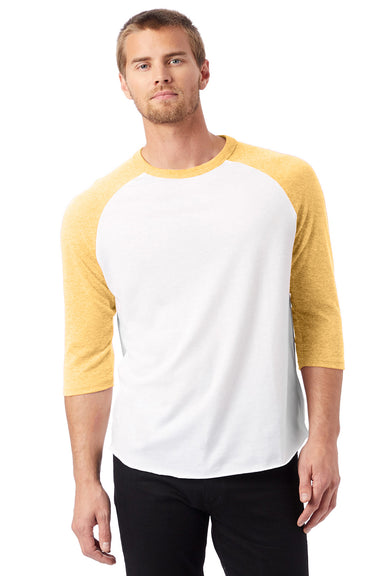 Alternative 5127BP Mens Vintage Keeper Baseball 3/4 Sleeve Crewneck T-Shirt White/Yellow Front