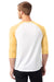 Alternative 5127BP Mens Vintage Keeper Baseball 3/4 Sleeve Crewneck T-Shirt White/Yellow Back