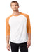 Alternative 5127BP Mens Vintage Keeper Baseball 3/4 Sleeve Crewneck T-Shirt White/Orange Front