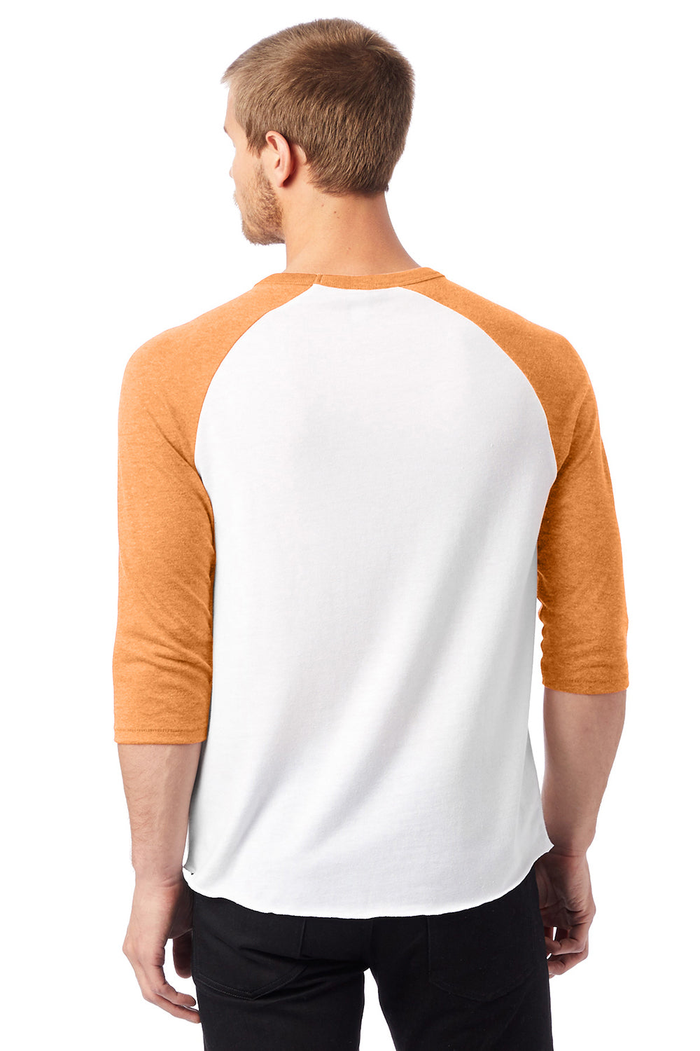 Alternative 5127BP Mens Vintage Keeper Baseball 3/4 Sleeve Crewneck T-Shirt White/Orange Back