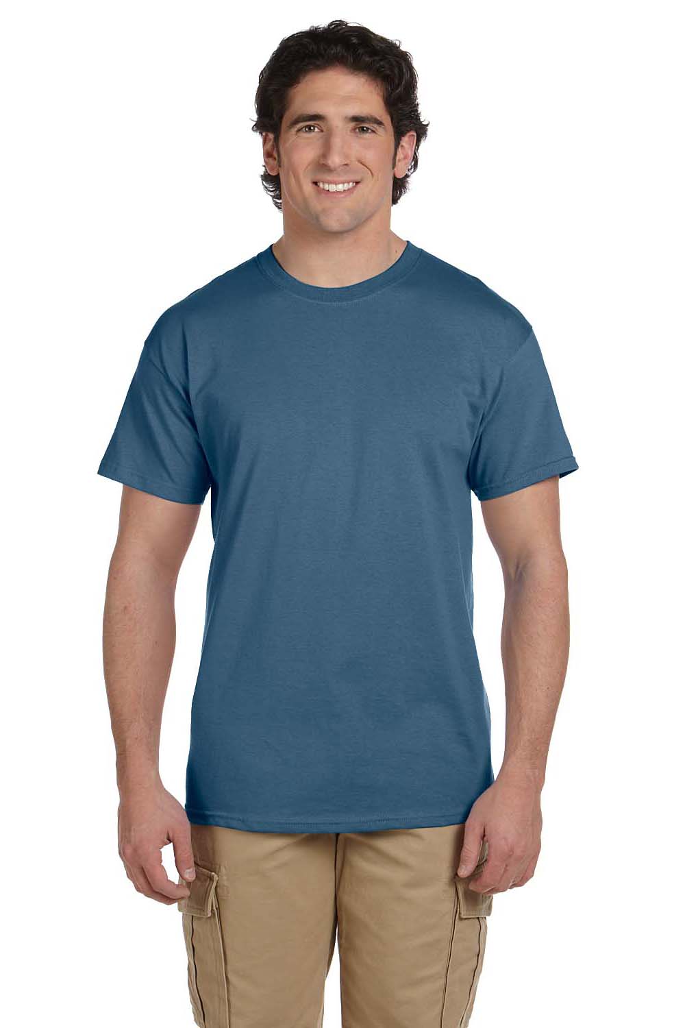 Hanes 5170 Mens EcoSmart Short Sleeve Crewneck T-Shirt Denim Blue Front