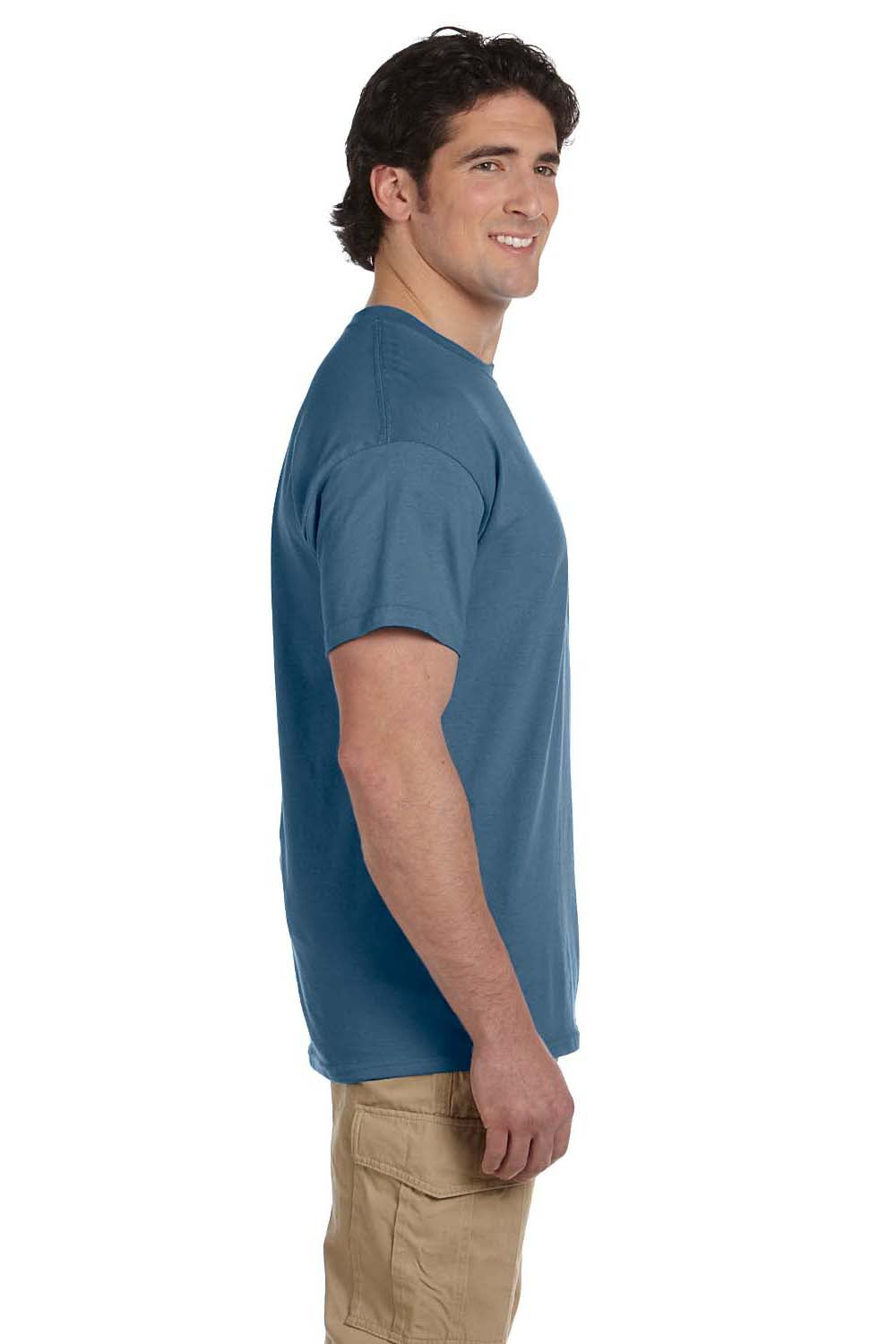 Hanes 5170 Mens EcoSmart Short Sleeve Crewneck T-Shirt Denim Blue Side