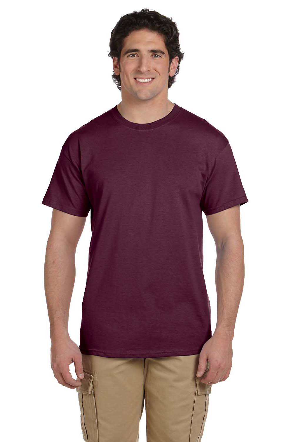 Hanes 5170 Mens EcoSmart Short Sleeve Crewneck T-Shirt Maroon Front