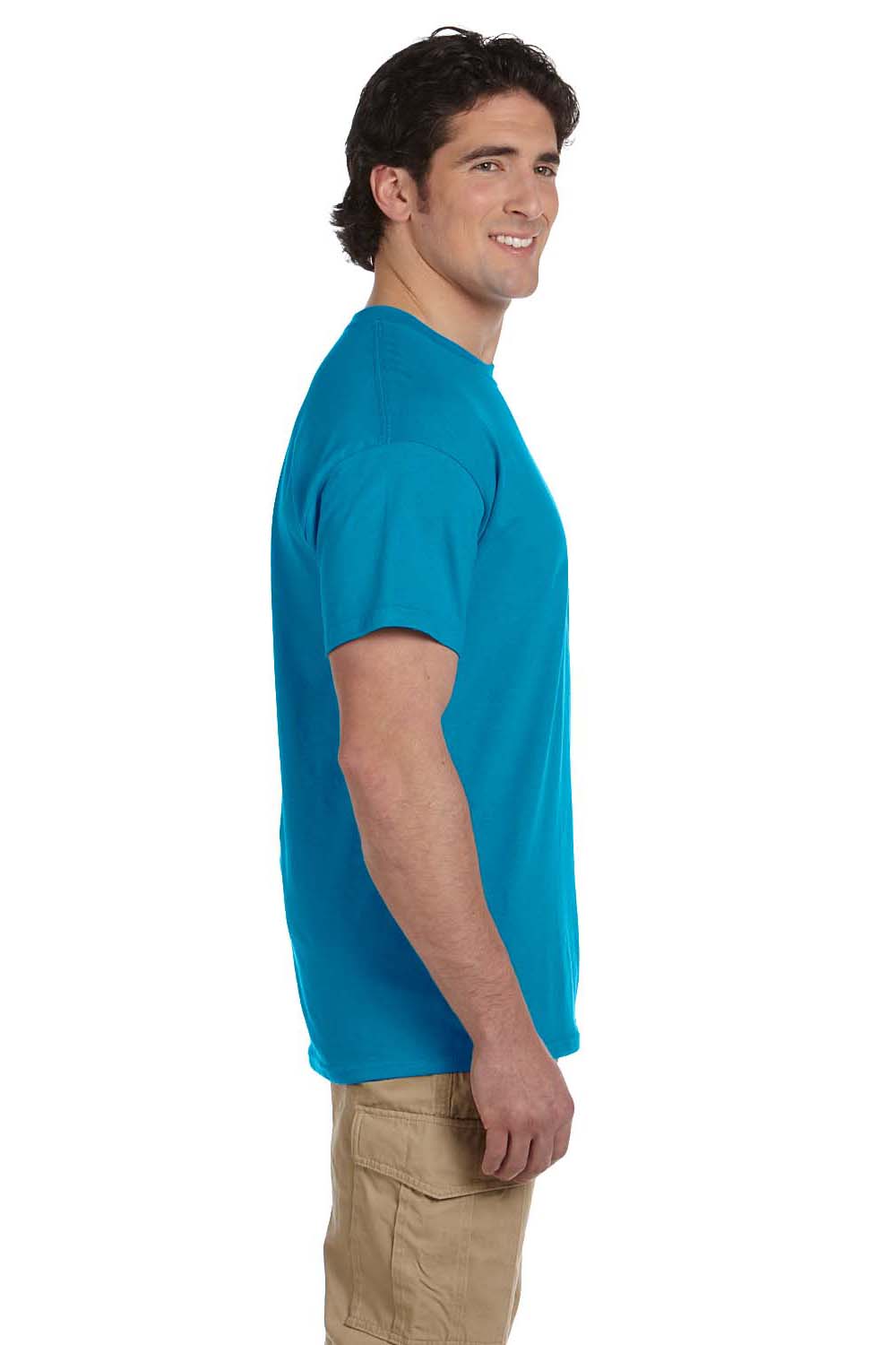 Hanes 5170 Mens EcoSmart Short Sleeve Crewneck T-Shirt Teal Blue Side